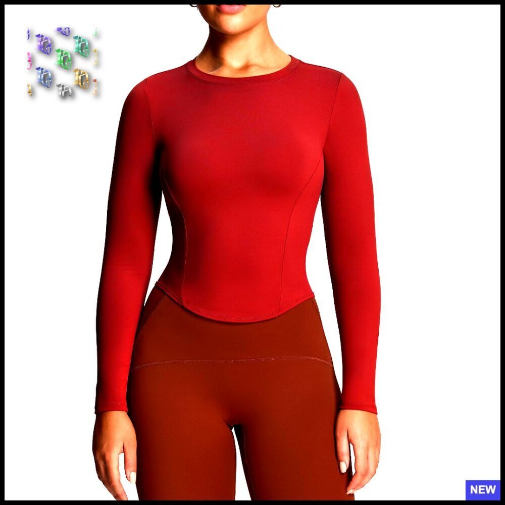 Long Sleeve Crop Top Compression Workout Yoga Tee with Removable Pads